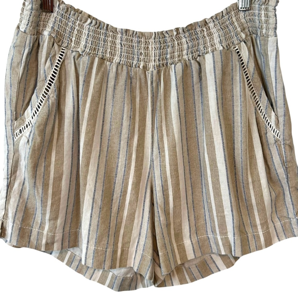 Briggs Women's Tan/Blue/White Stripe‎ Linen Blend Shorts in Size L